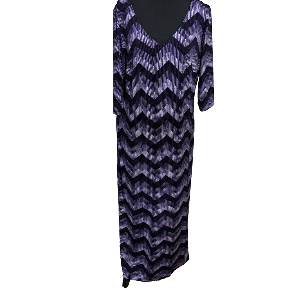 Emma Womens plus sz 1x Maxi Sheath Dress Purple Chevron Witchy Whimsigoth work